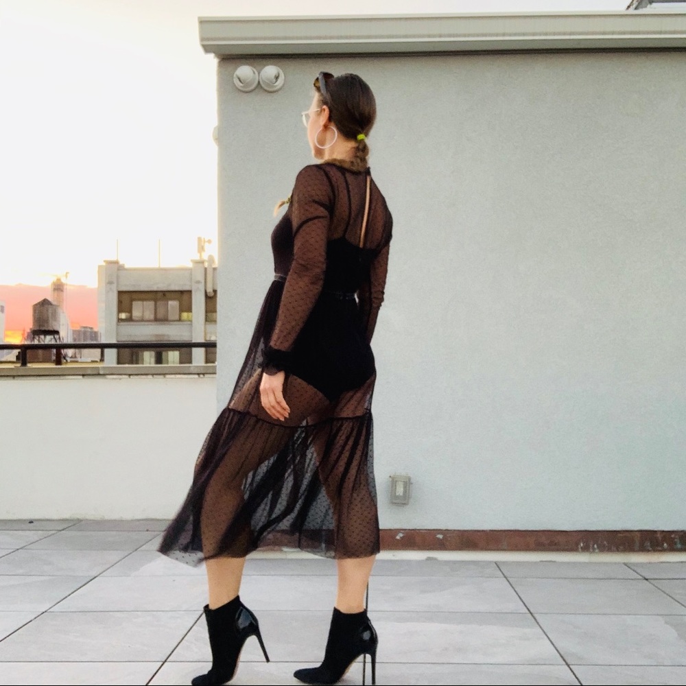 Who What Wear Boho Sheer Full Lace Mesh Long Dress - Picture 9 of 16